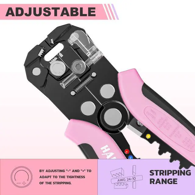 Alt view image 5 of 6 - Self-Adjusting Wire Stripper, Pink 3 In 1 Stripper/Cutter/Crimping Heavy Duty Automatic Electrical Wire Strippers for 10-24 AWG Stranded, Solid,Landscape Etc
