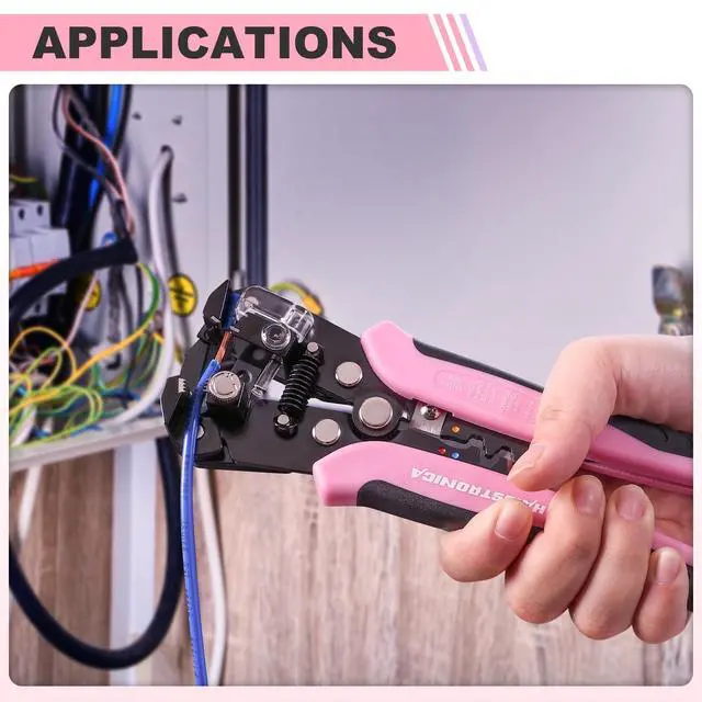 Alt view image 6 of 6 - Self-Adjusting Wire Stripper, Pink 3 In 1 Stripper/Cutter/Crimping Heavy Duty Automatic Electrical Wire Strippers for 10-24 AWG Stranded, Solid,Landscape Etc