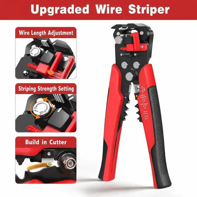 Alt view image 3 of 7 - Wire Stripper and Crimper Tool Kit, 10-24 AWG Self Adjusting Wire Stripper and 10-22 AWG Ratcheting Crimper, Electrical Crimping Tool for Insulated Terminals, Auto Home Wiring