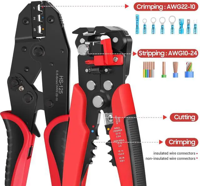 Alt view image 2 of 7 - Wire Stripper and Crimper Tool Kit, 10-24 AWG Self Adjusting Wire Stripper and 10-22 AWG Ratcheting Crimper, Electrical Crimping Tool for Insulated Terminals, Auto Home Wiring