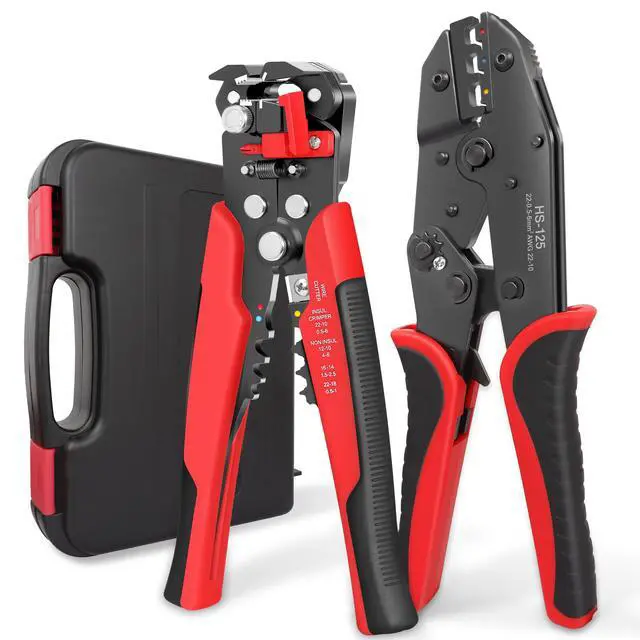 Main image of Wire Stripper and Crimper Tool Kit, 10-24 AWG Self Adjusting Wire Stripper and 10-22 AWG Ratcheting Crimper, Electrical Crimping Tool for Insulated Terminals, Auto Home Wiring
