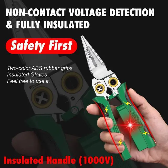 Alt view image 3 of 7 - 8-in-1 Wire Stripper Tool, with Non-Contact Voltage Detector & Safety Insulated Handles, Multi-Function Electrical Pliers for Stripping, Cutting, Crimping, Ideal for Electrician, HVAC, DIY