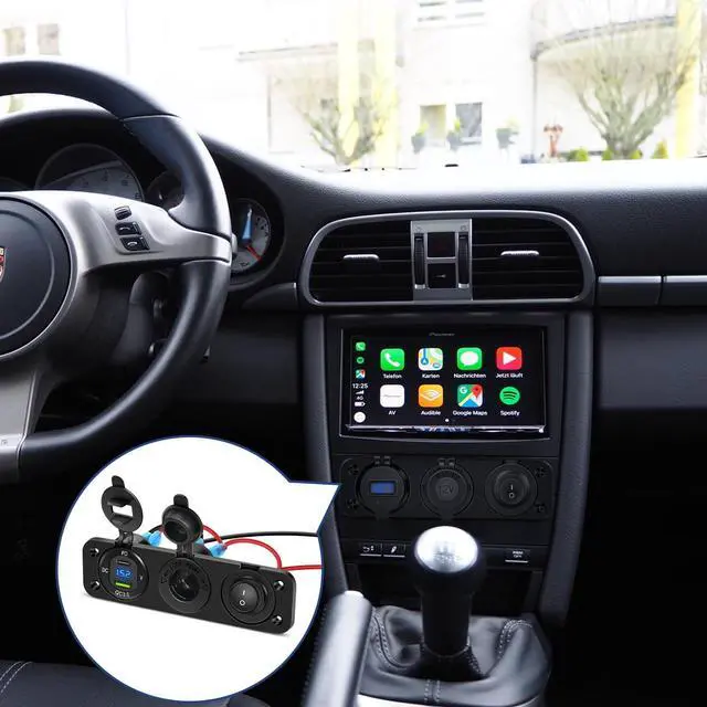 Alt view image 7 of 7 - 4 in 1 Charger Socket Panel PD Type C and QC 3.0 USB with LED Voltmeter Display and Cigarette Lighter Power Cutoff Switch for Cars Trucks UTV ATV