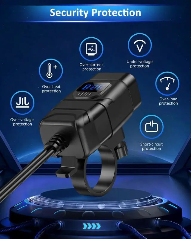 Alt view image 3 of 7 - Motorcycle Phone Charger, SAE to USB Adapter with 12V Voltmeter & ON/Off Switch, 6.8A QC3.0 Dual Port Waterproof Motorcycle USB Charger for Cell Phone, Tablet, GPS, Cameras