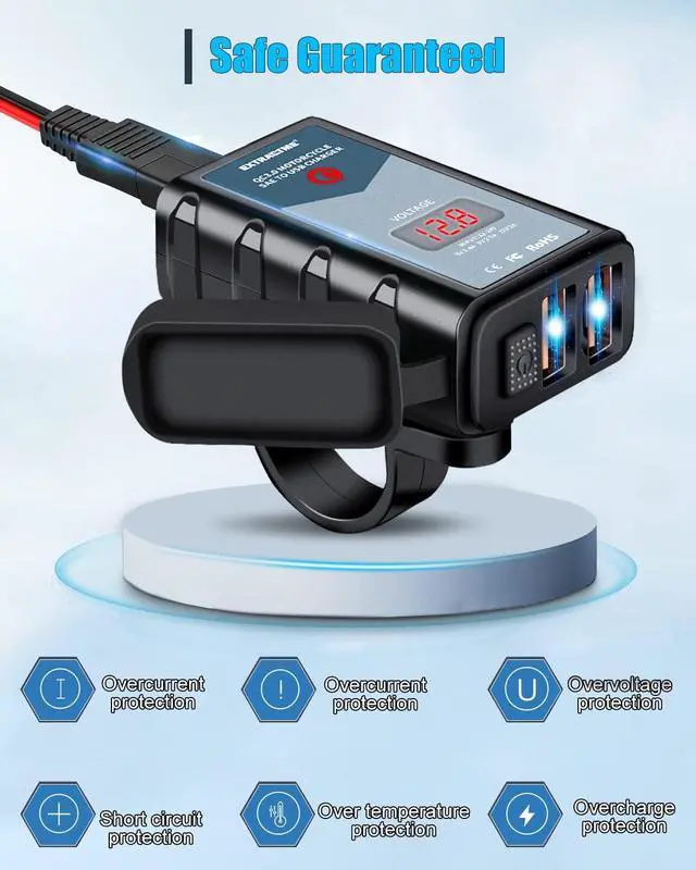 Alt view image 5 of 7 - 6.8A Motorcycle USB Charger, Quick Charge 3.0 Dual USB Motorcycle Phone Charger with Voltmeter & ON/Off Switch, Waterproof Motorcycle Accessories SAE to USB Adapter
