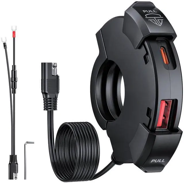 Main image of Motorcycle Phone Charger, Ultra-Narrow Dual USB Type C 30W PD & Quick Charge 3.0 Motorcycle USB Charger, Waterproof Motorcycle USB Port for Phone, Tablet, GPS (Only 0.51 in Wide), Black