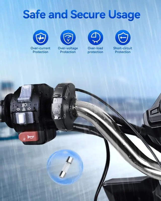 Alt view image 5 of 7 - Motorcycle Phone Charger, Ultra-Narrow Dual USB Type C 30W PD & Quick Charge 3.0 Motorcycle USB Charger, Waterproof Motorcycle USB Port for Phone, Tablet, GPS (Only 0.51 in Wide), Black