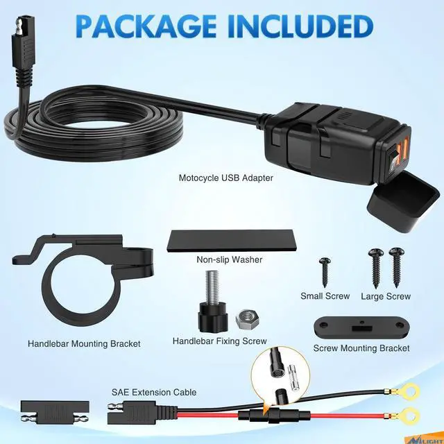 Alt view image 7 of 7 - Motorcycle Charger with 12V Voltmeter Independent On Off Switch SAE USB Adapter Inline 10A Fuse Waterproof 6.8A Dual QC3.0 Fast Charging Phone Tablet for 7/8inch Handlebar ATV