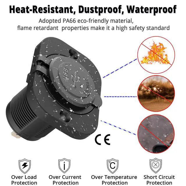 Alt view image 7 of 7 - Dual USB Socket 12V Marine Outlet with Switch Golf Cart USB Port 12 Volt DC Car Charger Mount Waterproof Cigarette Lighter Power Adapter DIY Kit Fast Charge with Blue LED for Boat Motorcycle ATV RV