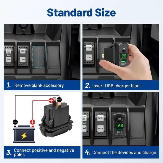 Alt view image 7 of 7 - USB C Rocker Switch Insert 12V 24V 30W USB A PD Outlet Socket with LED Voltage Display 18W QC 3.0 Charger Replacement for Marine Cars Truck Van Boat RV Motorcycle ATV