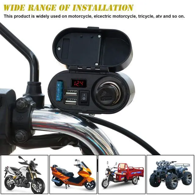Alt view image 6 of 7 - 5V/3A Dual USB Charger Socket Waterproof Motorcycle Handlebar & Rear View Mirror Clamp Power Adapter Charger with Cigarette Lighter Socket, Voltmeter for Phones/Tablets/GPS (Black 1)