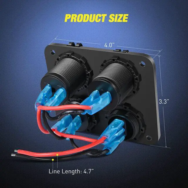 Alt view image 5 of 7 - 4 in 1 ON OFF Charger Socket Panel Dual USB Charger Power Outlet LED Voltmeter Cigarette Lighter Socket LED On Off Rocker Toggle Switch for Truck Car Marine Boats RV, 2 Yeas Warranty