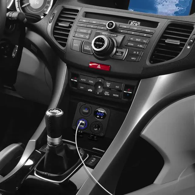 Alt view image 7 of 7 - 4 in 1 ON OFF Charger Socket Panel Dual USB Charger Power Outlet LED Voltmeter Cigarette Lighter Socket LED On Off Rocker Toggle Switch for Truck Car Marine Boats RV, 2 Yeas Warranty