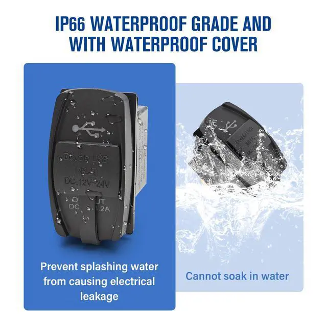 Alt view image 5 of 7 - 4.2A Rocker Switch Style Dual USB Charger Blue LED Light, Waterproof USB Port with 10A Fuse for Marine Toggle Switch Panel on 12V-24V Car ATV UTV Boat Polaris Can-Am, Universal Quick Charger