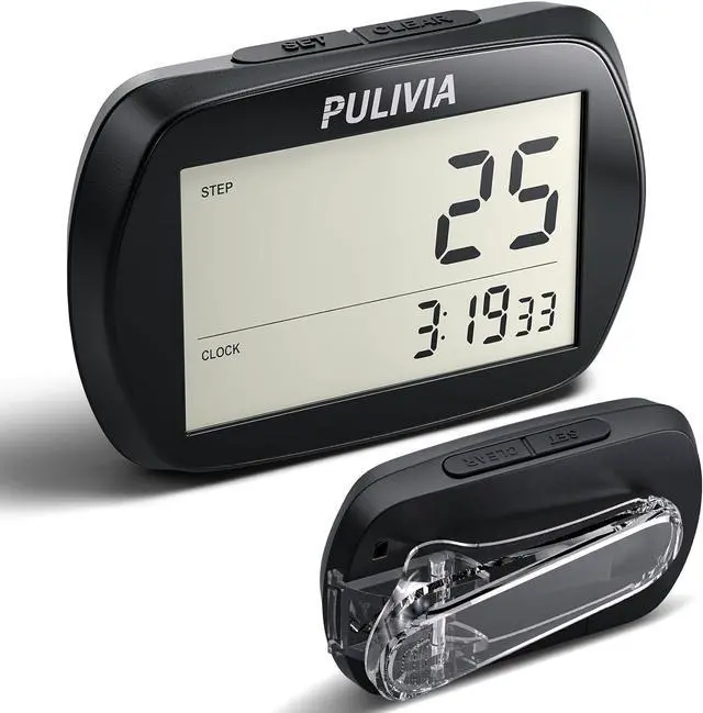 Main image of Pedometer for Walking 3D Step Counter with Clock, Accurate Portable Pedometer with Clip, Simple Walking Step Counter, Black