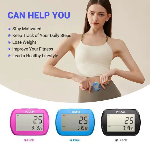 Alt view image 5 of 7 - Pedometer for Walking 3D Step Counter with Clock, Accurate Portable Pedometer with Clip, Simple Walking Step Counter, Black