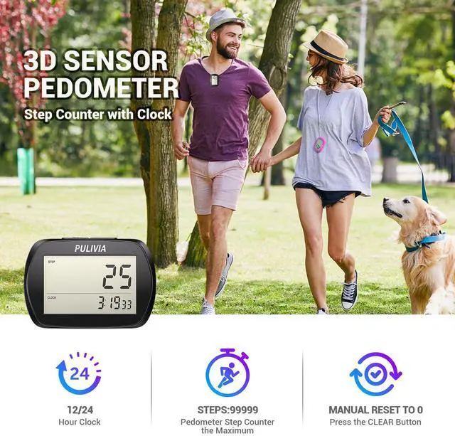 Alt view image 2 of 7 - Pedometer for Walking 3D Step Counter with Clock, Accurate Portable Pedometer with Clip, Simple Walking Step Counter, Black