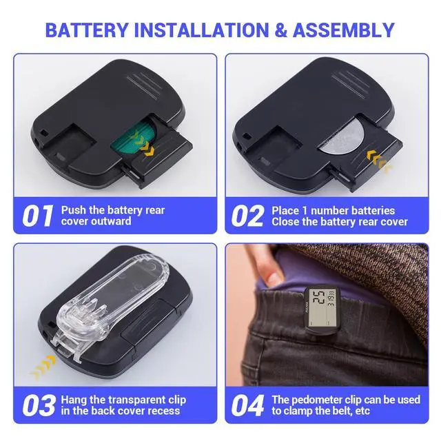 Alt view image 7 of 7 - Pedometer for Walking 3D Step Counter with Clock, Accurate Portable Pedometer with Clip, Simple Walking Step Counter, Black