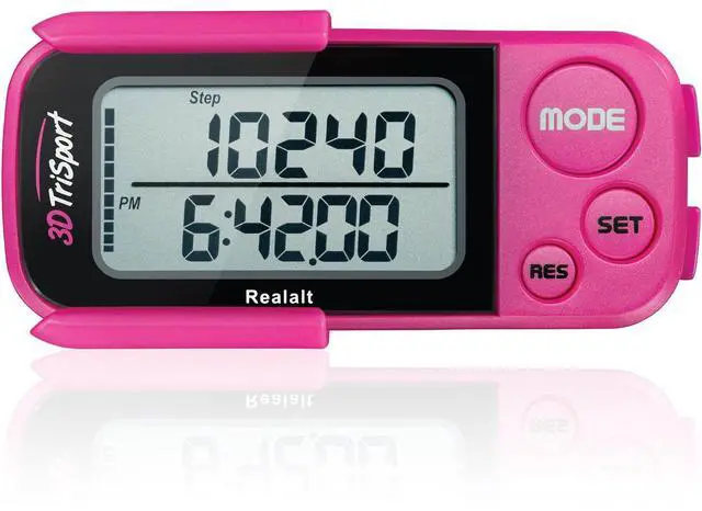 Main image of 3DTriSport 3D Walking Pedometer with Clip & Strap, Accurate Step Counter with 30-Day Memory, Distance in Miles/KM Large Display Perfect for Seniors & Beginners eBook Included - Magenta