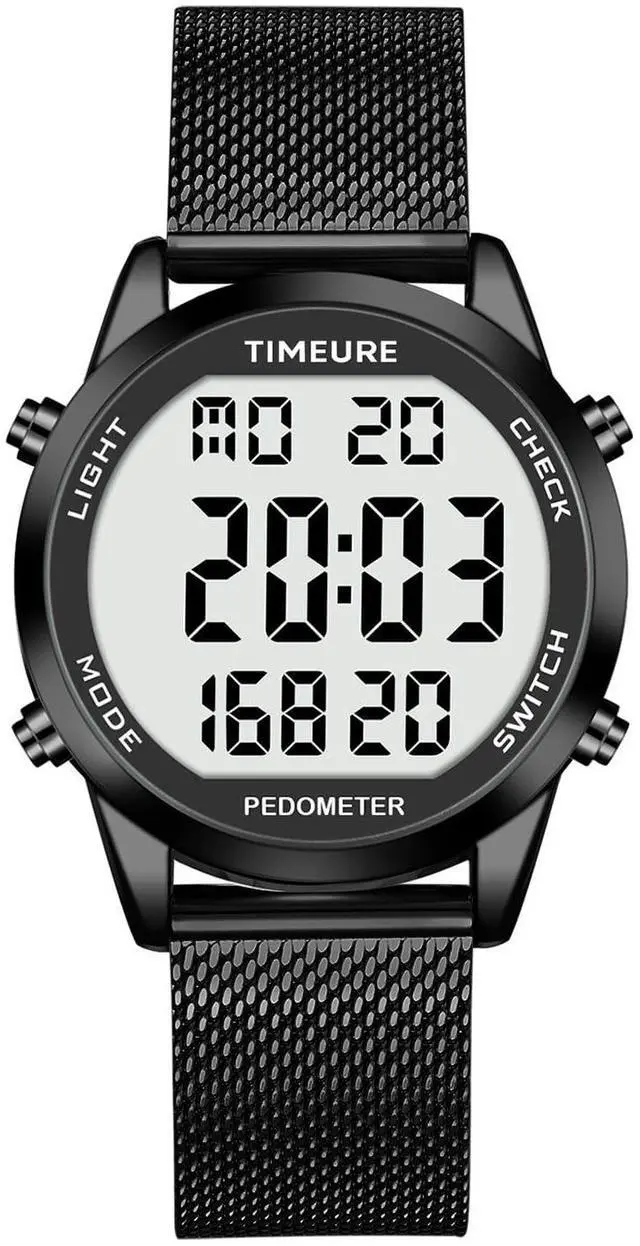 Main image of Men's Pedometer Watch with Stainless Steel Bracelet, Step Counter Watch, No App, No Charging Needed for Outdoor Walking, Calorie, Distance, Alarm, Countdown Timer TU-2306B