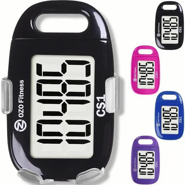 Main image of Clip-on 3D Pedometer for Walking Steps Counter with Lanyard, Simple Exercise Tracker for Women and Seniors with Large Accurate Digital Display, Portable Minimalist Sports Monitor, Black