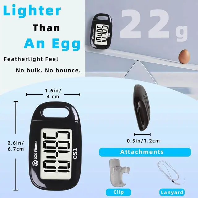 Alt view image 3 of 7 - Clip-on 3D Pedometer for Walking Steps Counter with Lanyard, Simple Exercise Tracker for Women and Seniors with Large Accurate Digital Display, Portable Minimalist Sports Monitor, Black