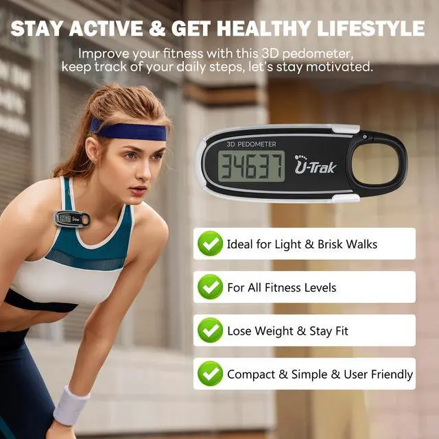 Alt view image 7 of 7 - 3D Pedometer for Walking with Removable Clip and Carabiner Simple Step Counter for Walking Accurate Clip On Step Tracker for Men Women Kids (Black)