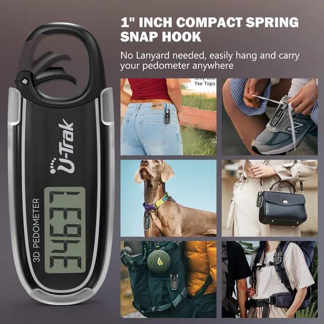 Alt view image 5 of 7 - 3D Pedometer for Walking with Removable Clip and Carabiner Simple Step Counter for Walking Accurate Clip On Step Tracker for Men Women Kids (Black)