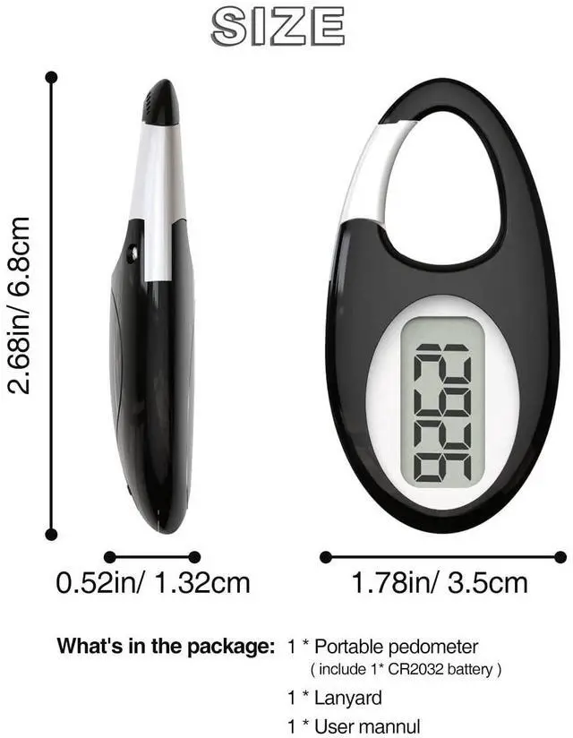 Alt view image 7 of 7 - Simple 3D Step Counter, Walking Pedometer, Steps Tracker with Neck Lanyard/Carabiner for Men Women Teens Adults Seniors (Black)