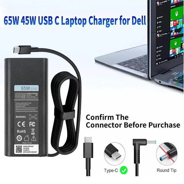 Alt view image 2 of 7 - New 65W USB Type C Charger Compatible with Dell Laptop Latitude 3440 3450 5350 5420 e5430 5430 e5440 5440 5450 5520 5530 5540 5550 7430 7420 7440 7450 Power Cord, XPS 13 Computer AC Adapter