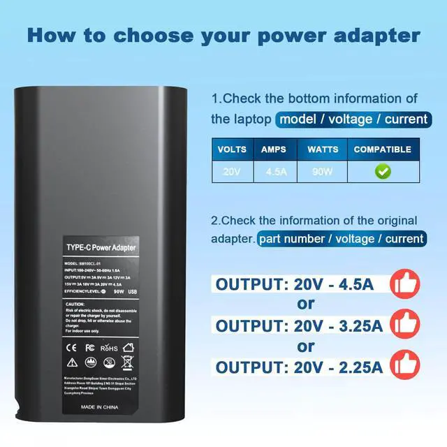 Alt view image 4 of 6 - 90W USB Type C Laptop Charger Compatible with Dell Latitude/Precision/XPS/Chromebook, Latitude 5530 5540 7430 7440 5430 3540 Precision 3470 3570 5770 90 Watt USBC-C AC Power Adapter Cord