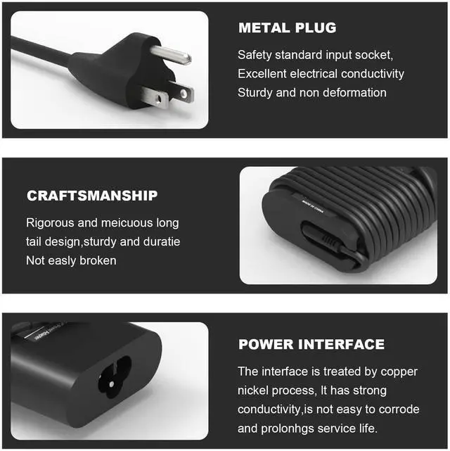 Alt view image 2 of 5 - 65W 45W USB Type C Laptop Charger Compatible with Dell Latitude 5520 5420 7400 7420 7370 5289 5290 5285 7275 XPS 13 9360 9365 9380 LA65NM170 02YK0F Chromebook 3100 3400 AC Adapter Power Cord
