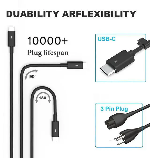 Alt view image 4 of 5 - 65W 45W USB Type C Laptop Charger Compatible with Dell Latitude 5520 5420 7400 7420 7370 5289 5290 5285 7275 XPS 13 9360 9365 9380 LA65NM170 02YK0F Chromebook 3100 3400 AC Adapter Power Cord