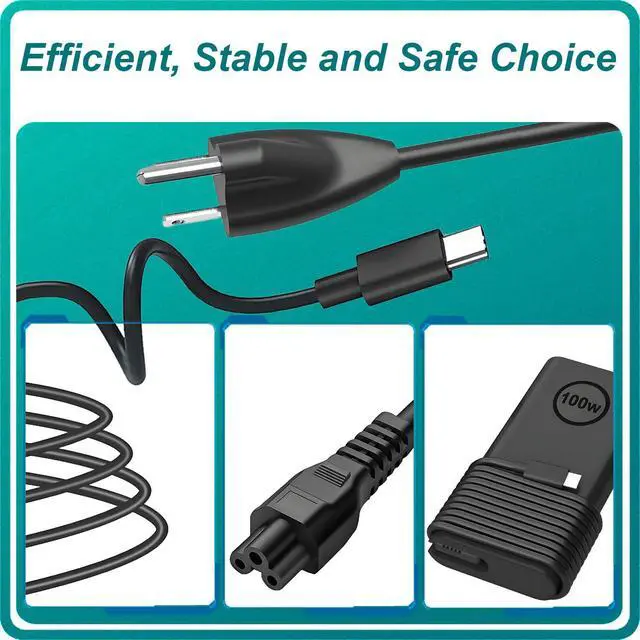 Alt view image 3 of 6 - 100W USB C Laptop Charger for Dell Precision & Latitude, Type-C AC Adapter Power Supply for Precision 5680 3580 3581, Latitude 5340 5440 5540 7340 7640, XPS 14 9440