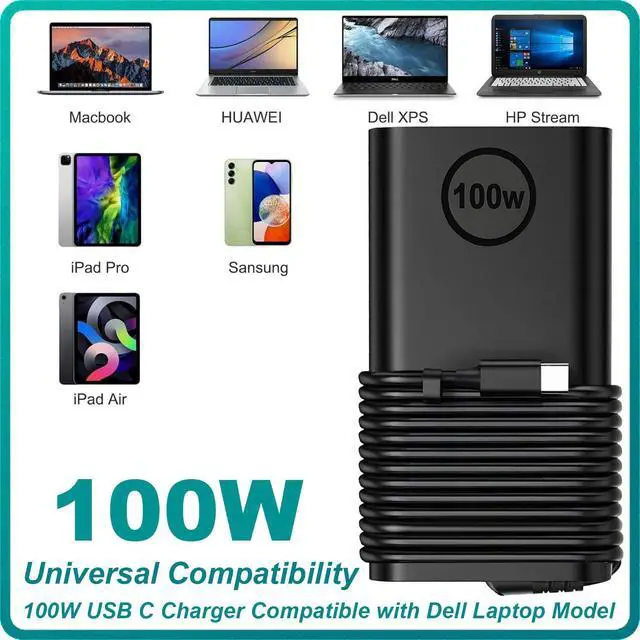 Alt view image 6 of 6 - 100W USB C Laptop Charger for Dell Precision & Latitude, Type-C AC Adapter Power Supply for Precision 5680 3580 3581, Latitude 5340 5440 5540 7340 7640, XPS 14 9440