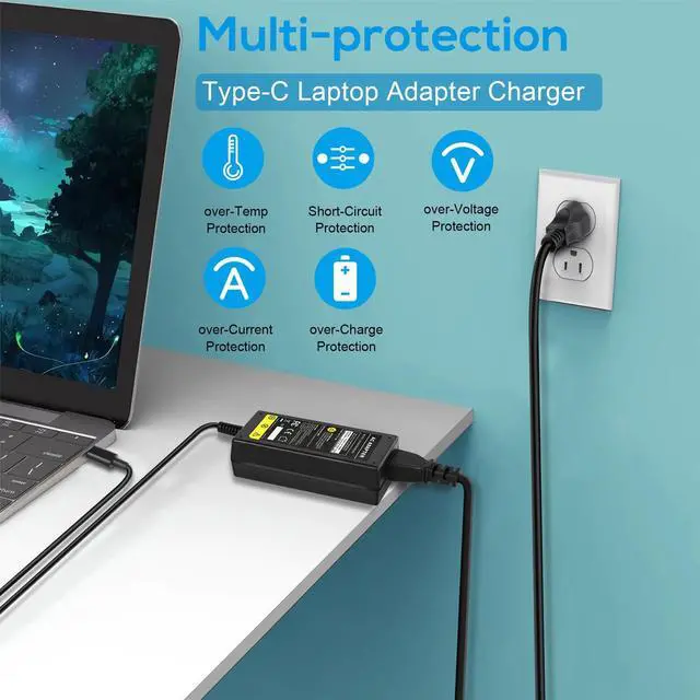 Alt view image 2 of 7 - Universal Chromebook Charger 65W USB-C Charger Type C Port Adapter, for Thinkpad/Yoga, Dell, Chromebook 3100, Latitude 5420, Acer, Google Series Type C Chromebook Charger Fast Charging