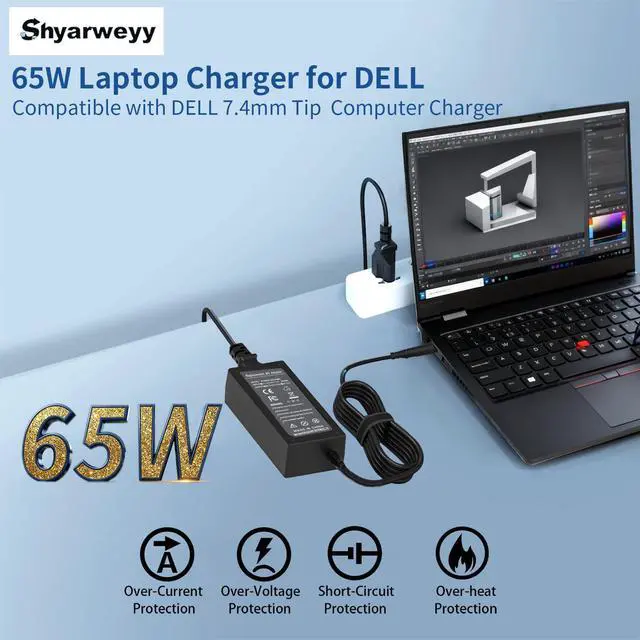 Alt view image 2 of 7 - 7.4mm Big TIP 65W AC Adapter for Dell Latitude 14 7414 5290 5490 7280 7480 7450 7290 E5470 E6420 E6430 LA65NS2-01 Laptop PC Battery Charger