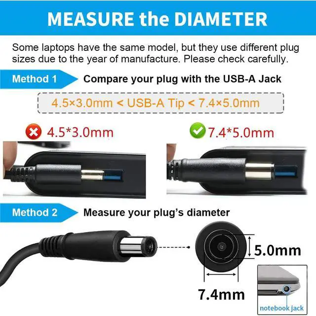 Alt view image 4 of 7 - 19.5V 3.34A 65W PA-12 AC Adapter Charger for Dell Latitude 5400 7490 7400 7480 5500 3190 E5470 E7450 E6430 5480 Inspiron M5030 M5040 N4010 N4030 N5010 N5050 Power Supply Cord(7.4 * 5mm Tip)
