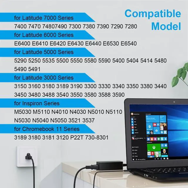 Alt view image 5 of 7 - 19.5V 3.34A 65W PA-12 AC Adapter Charger for Dell Latitude 5400 7490 7400 7480 5500 3190 E5470 E7450 E6430 5480 Inspiron M5030 M5040 N4010 N4030 N5010 N5050 Power Supply Cord(7.4 * 5mm Tip)