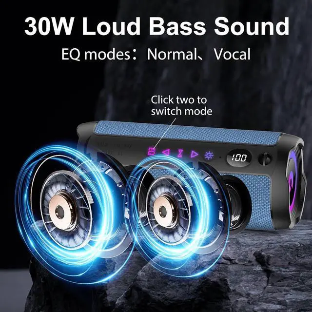 Alt view image 2 of 7 - Portable Bluetooth Speaker, Bluetooth 5.4 Speaker,30W Dual Speaker with LED Display, Deep Bass, 30H Playtime, Colorful RGB Lights, IPX7 Waterproof,TWS pairing for Outdoor/Home/Party/Travel,Gift Ideas