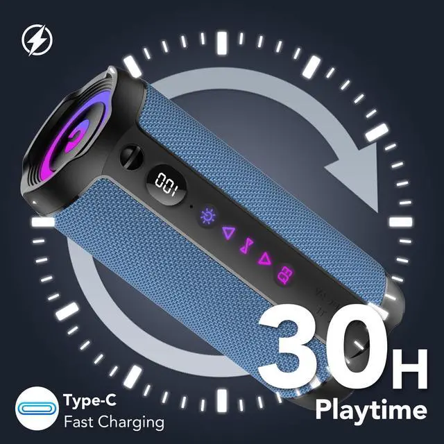 Alt view image 3 of 7 - Portable Bluetooth Speaker, Bluetooth 5.4 Speaker,30W Dual Speaker with LED Display, Deep Bass, 30H Playtime, Colorful RGB Lights, IPX7 Waterproof,TWS pairing for Outdoor/Home/Party/Travel,Gift Ideas