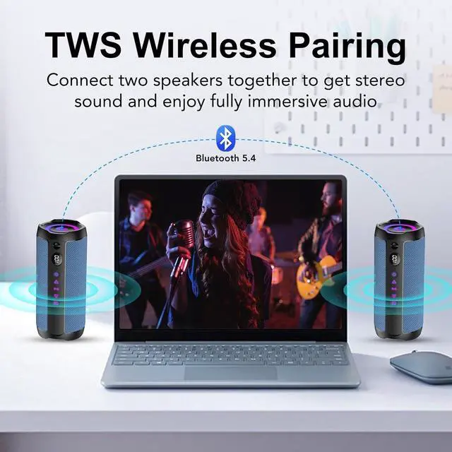 Alt view image 4 of 7 - Portable Bluetooth Speaker, Bluetooth 5.4 Speaker,30W Dual Speaker with LED Display, Deep Bass, 30H Playtime, Colorful RGB Lights, IPX7 Waterproof,TWS pairing for Outdoor/Home/Party/Travel,Gift Ideas