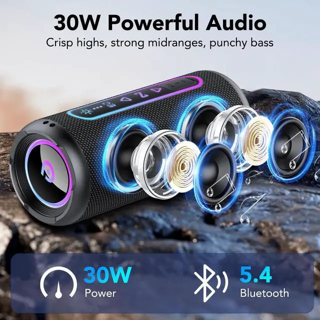 Alt view image 4 of 7 - Portable Bluetooth Speaker with Lights, Bluetooth 5.4 Speaker, Powerful Crystal Clear Sound,All Day Playtime,30W Loud Stereo Sound, IPX7 Waterproof,TWS pairing for Outdoor/Home/Party/Travel,Gift Ideas