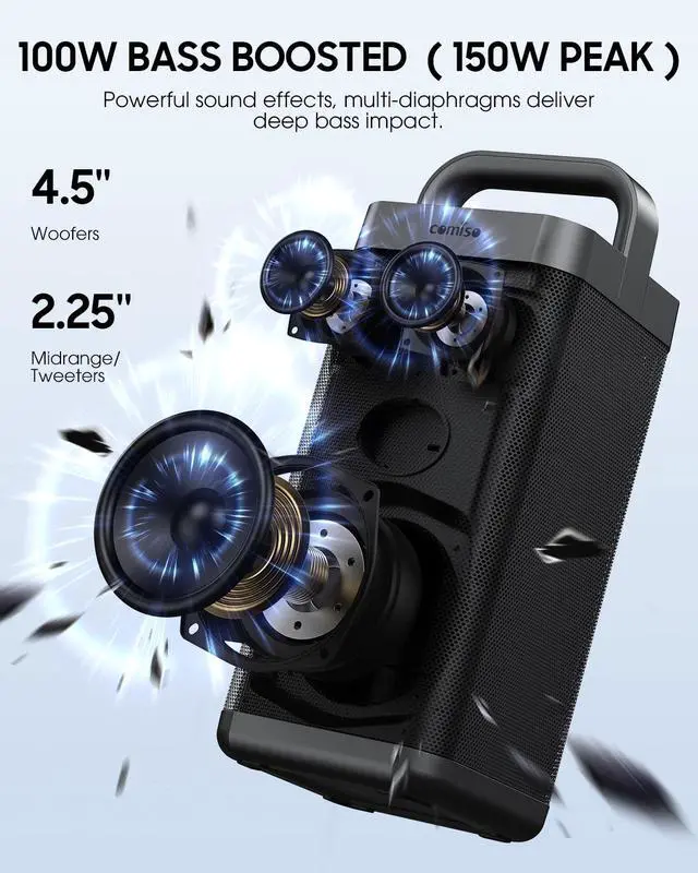 Alt view image 2 of 7 - Portable Bluetooth Speaker with Deep Bass,150W Peak, IPX6 Waterproof Outdoor Speaker with 12H Playtime,Power Bank Function, Party Speaker with USB/AUX/Mic Inputs, Speakers for Home,Beach&Travel