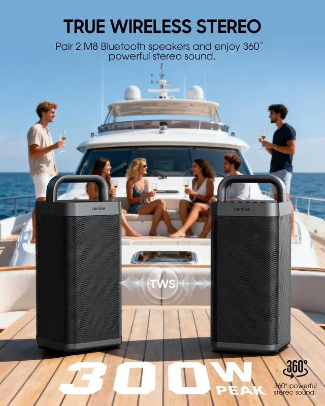 Alt view image 6 of 7 - Portable Bluetooth Speaker with Deep Bass,150W Peak, IPX6 Waterproof Outdoor Speaker with 12H Playtime,Power Bank Function, Party Speaker with USB/AUX/Mic Inputs, Speakers for Home,Beach&Travel