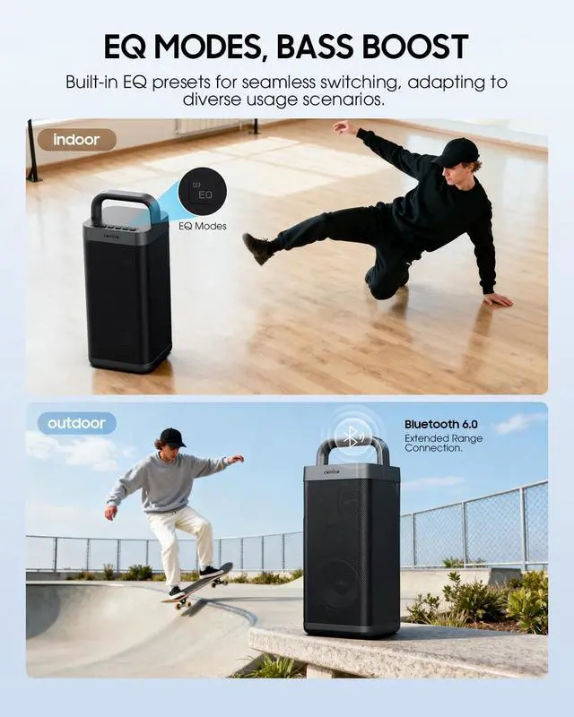 Alt view image 7 of 7 - Portable Bluetooth Speaker with Deep Bass,150W Peak, IPX6 Waterproof Outdoor Speaker with 12H Playtime,Power Bank Function, Party Speaker with USB/AUX/Mic Inputs, Speakers for Home,Beach&Travel