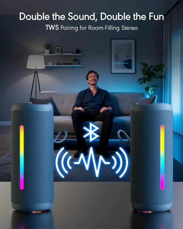 Alt view image 4 of 7 - Portable Bluetooth Speaker, IPX7 Waterproof Wireless Speaker, 30W Loud Stereo Sound with Deep Bass, Bluetooth 5.4, EQ Mode for Home/Outdoor/Travel, Birthday Gifts for Adults Men Women Teen (Blue)
