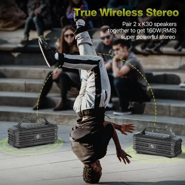 Alt view image 4 of 7 - Bluetooth Speaker 120W Peak 80W Portable Wireless Hi-Fi Loud Outdoor IPX6 Waterproof Big Party Speakers with Deep Bass, TWS Pairing, DSP Sound Boombox for Home Camping Beach