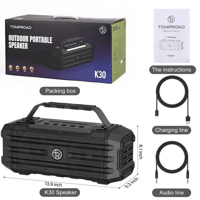 Alt view image 7 of 7 - Bluetooth Speaker 120W Peak 80W Portable Wireless Hi-Fi Loud Outdoor IPX6 Waterproof Big Party Speakers with Deep Bass, TWS Pairing, DSP Sound Boombox for Home Camping Beach