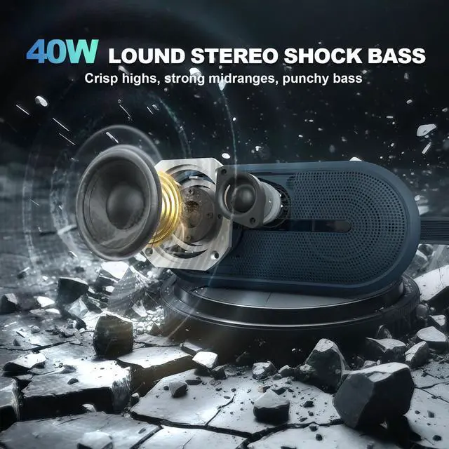 Alt view image 2 of 7 - Portable Wireless Speaker with Bluetooth, Enhanced Immersive Bass, Partyboom Technology, 40W Loud Clear Stereo Sound, IP67 Waterproof, 16H Playtime for Outdoor, Camping and Travel - Ocean Blue